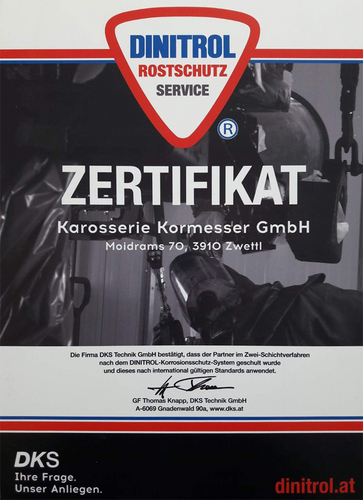 Zertifikat Dinitrol Rostschutz Service